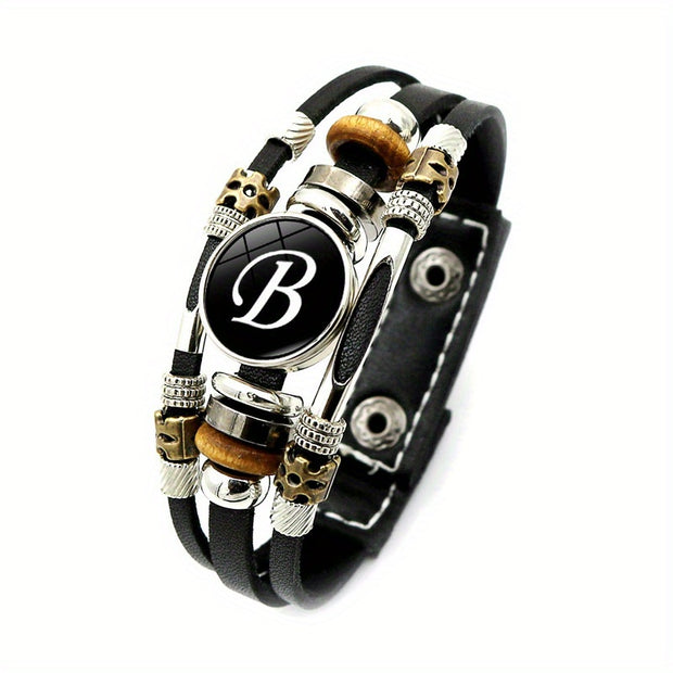 26 English Letters Bracelets, PU Leather Bangles, Retro Punk Style