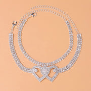 2pcs Trendy Style Double Heart Rhinestone Decor Anklets