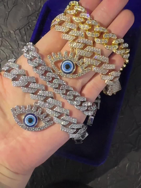 2pcs Set Hip Hop Punk Style Angel Eyes Pendant Anklets with Sparkling