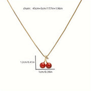 1pc Golden Red Cherries Pendant Chain Necklace For Girls Zirconia Choker Necklaces Jewelry Gifts