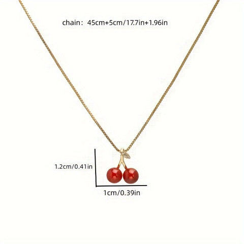 1pc Golden Red Cherries Pendant Chain Necklace For Girls Zirconia Choker Necklaces Jewelry Gifts
