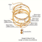 Bohemian Chic 4-Piece Anklets Set, Golden