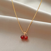 1pc Golden Red Cherries Pendant Chain Necklace For Girls Zirconia Choker Necklaces Jewelry Gifts