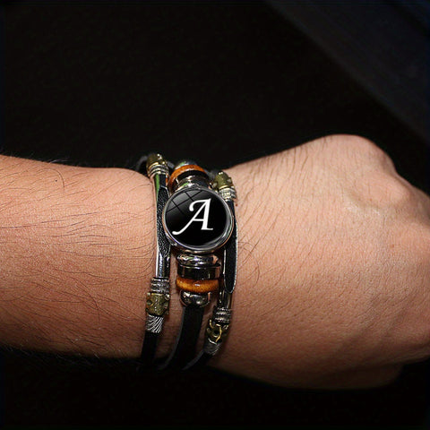 26 English Letters Bracelets, PU Leather Bangles, Retro Punk Style