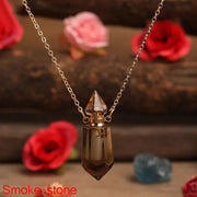 Natural Gems Stone Faceted Prism Perfume Bottle Pendants With Stainless Steel Chain Necklace