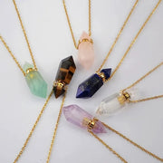 Natural Gems Stone Faceted Prism Perfume Bottle Pendants With Stainless Steel Chain Necklace