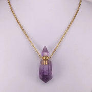 Natural Gems Stone Faceted Prism Perfume Bottle Pendants With Stainless Steel Chain Necklace