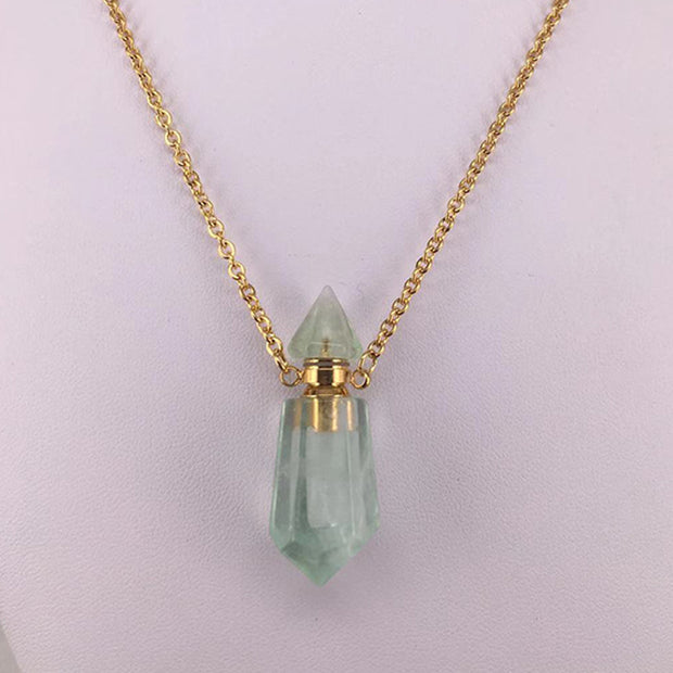 Natural Gems Stone Faceted Prism Perfume Bottle Pendants With Stainless Steel Chain Necklace