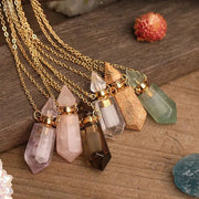 Natural Gems Stone Faceted Prism Perfume Bottle Pendants With Stainless Steel Chain Necklace