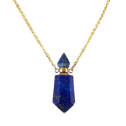 Natural Gems Stone Faceted Prism Perfume Bottle Pendants With Stainless Steel Chain Necklace