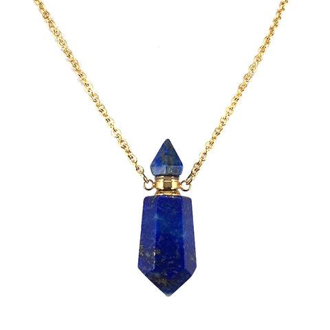 Natural Gems Stone Faceted Prism Perfume Bottle Pendants With Stainless Steel Chain Necklace