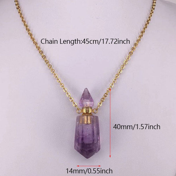 Natural Gems Stone Faceted Prism Perfume Bottle Pendants With Stainless Steel Chain Necklace