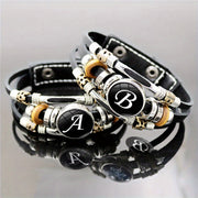 26 English Letters Bracelets, PU Leather Bangles, Retro Punk Style