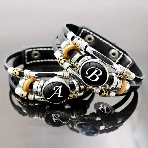 26 English Letters Bracelets, PU Leather Bangles, Retro Punk Style