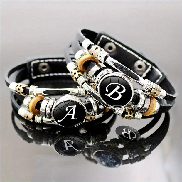 26 English Letters Bracelets, PU Leather Bangles, Retro Punk Style