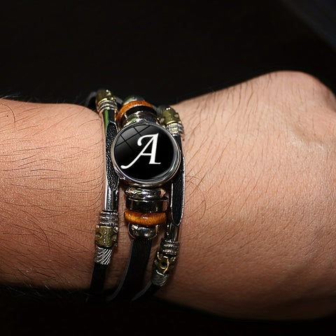 26 English Letters Bracelets, PU Leather Bangles, Retro Punk Style