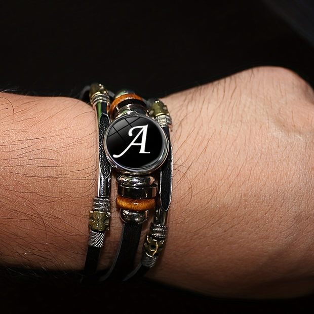 26 English Letters Bracelets, PU Leather Bangles, Retro Punk Style