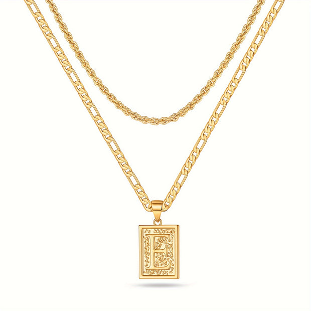 2pcs Initial Letter Necklaces & Chain Necklace, Jewelry Gifts For Men Women