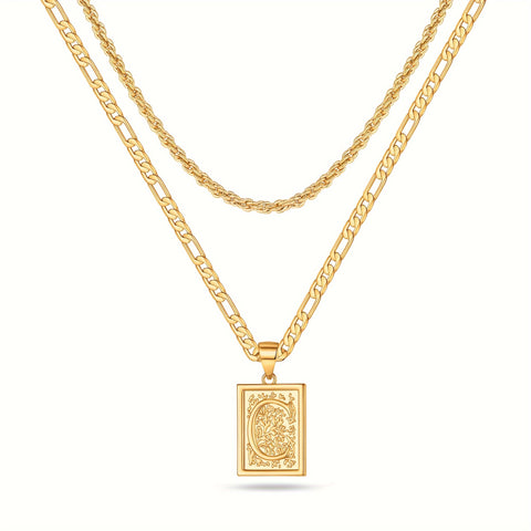 2pcs Initial Letter Necklaces & Chain Necklace, Jewelry Gifts For Men Women