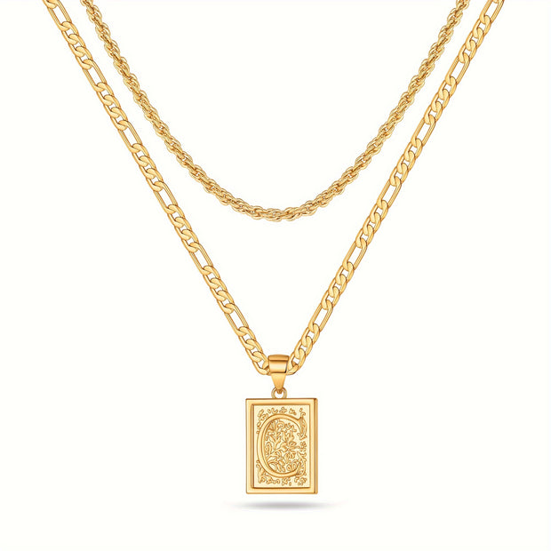 2pcs Initial Letter Necklaces & Chain Necklace, Jewelry Gifts For Men Women