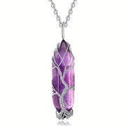 1pc Tree Of Life Wire Wrapped Crystal Point Pendant Necklace,