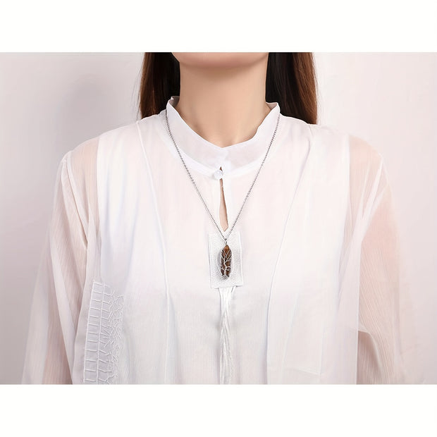 1pc Tree Of Life Wire Wrapped Crystal Point Pendant Necklace,