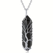 1pc Tree Of Life Wire Wrapped Crystal Point Pendant Necklace,