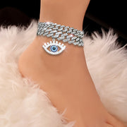 2pcs Set Hip Hop Punk Style Angel Eyes Pendant Anklets with Sparkling