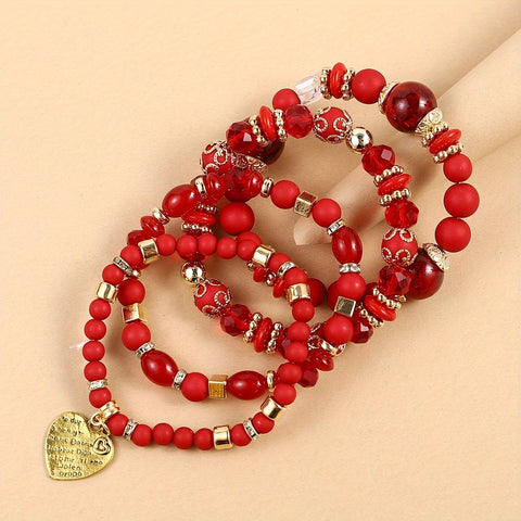 4pcs Heart Charm Beaded Bracelets