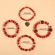4pcs Heart Charm Beaded Bracelets