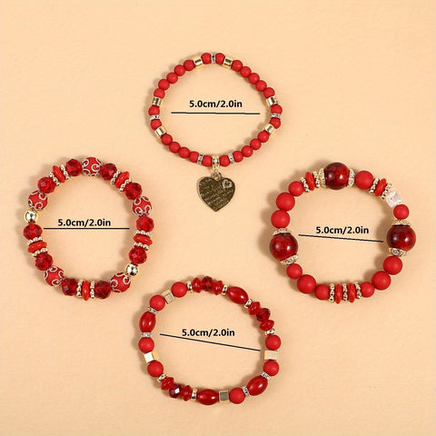 4pcs Heart Charm Beaded Bracelets