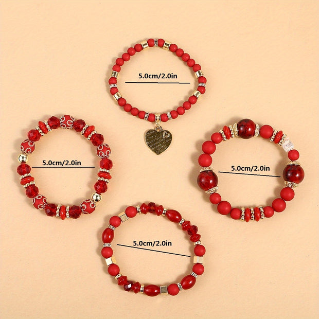 4pcs Heart Charm Beaded Bracelets