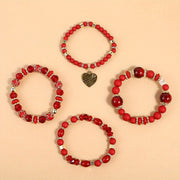 4pcs Heart Charm Beaded Bracelets