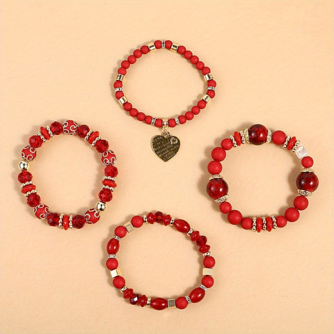 4pcs Heart Charm Beaded Bracelets