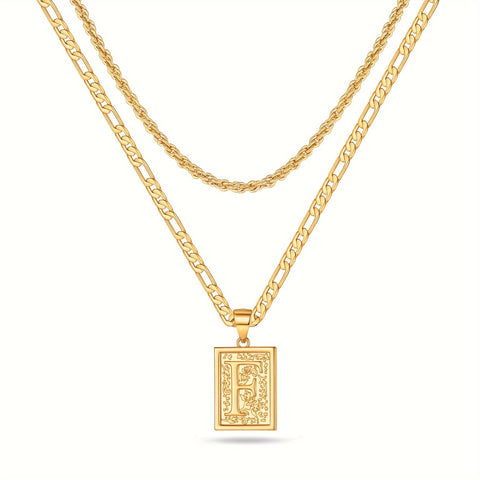 2pcs Initial Letter Necklaces & Chain Necklace, Jewelry Gifts For Men Women