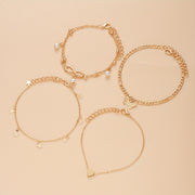 Bohemian Chic 4-Piece Anklets Set, Golden