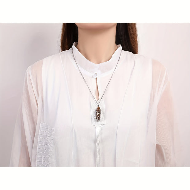 1pc Tree Of Life Wire Wrapped Crystal Point Pendant Necklace,