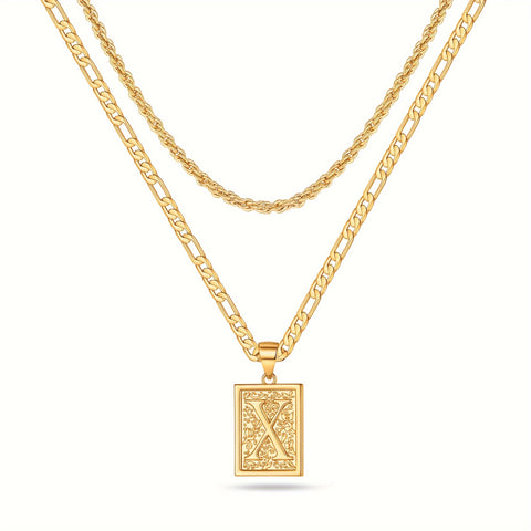 2pcs Initial Letter Necklaces & Chain Necklace, Jewelry Gifts For Men Women