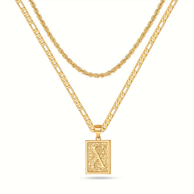 2pcs Initial Letter Necklaces & Chain Necklace, Jewelry Gifts For Men Women