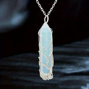 1pc Tree Of Life Wire Wrapped Crystal Point Pendant Necklace,