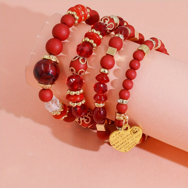 4pcs Heart Charm Beaded Bracelets