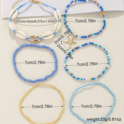 6pcs Set Unisex Glass Bead Anklets with Faux