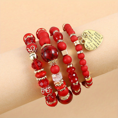 4pcs Heart Charm Beaded Bracelets