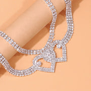 2pcs Trendy Style Double Heart Rhinestone Decor Anklets