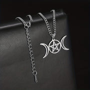 Moon Pentagram Round Pendant Necklace Stainless Steel Amulet Necklaces Jewelry
