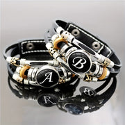 26 English Letters Bracelets, PU Leather Bangles, Retro Punk Style