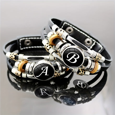 26 English Letters Bracelets, PU Leather Bangles, Retro Punk Style
