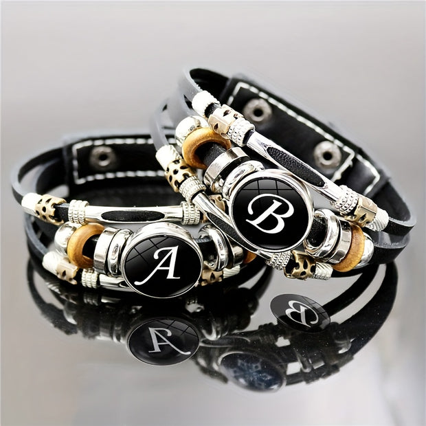 26 English Letters Bracelets, PU Leather Bangles, Retro Punk Style