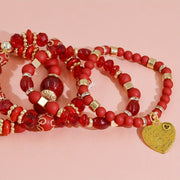 4pcs Heart Charm Beaded Bracelets