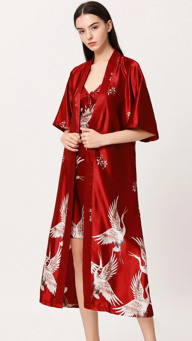 Lounge Set Women Silk Satin Robes Night Dress Pajamas